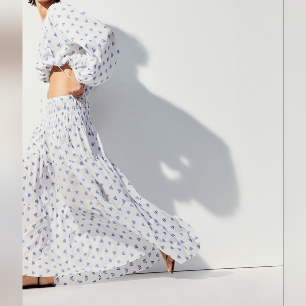 H&m Tiered Embroidered maxi Skirt White/blue BNWT. SKIRT ONLY